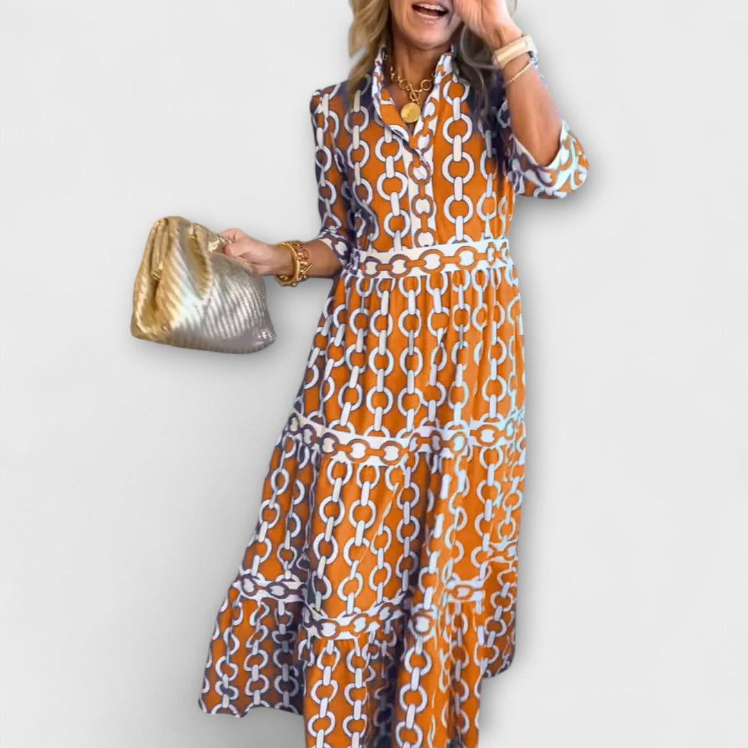 Sophia - Robe Midi avec Motif Chaîne